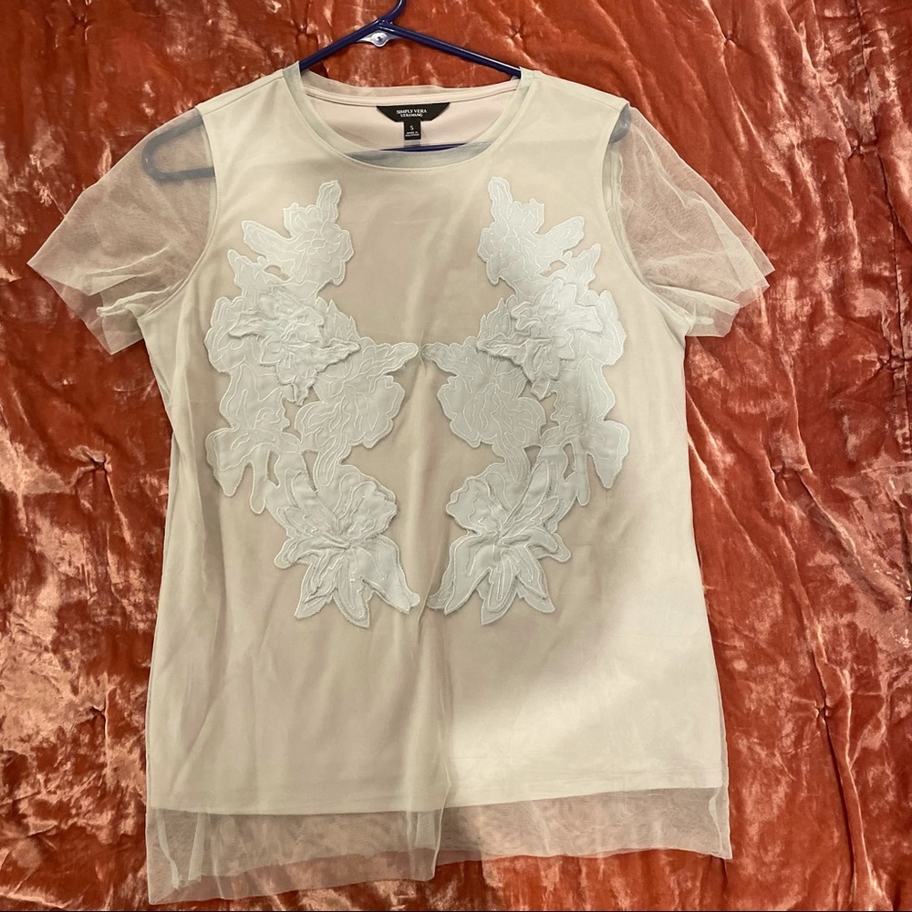 Floral appliqué mesh top